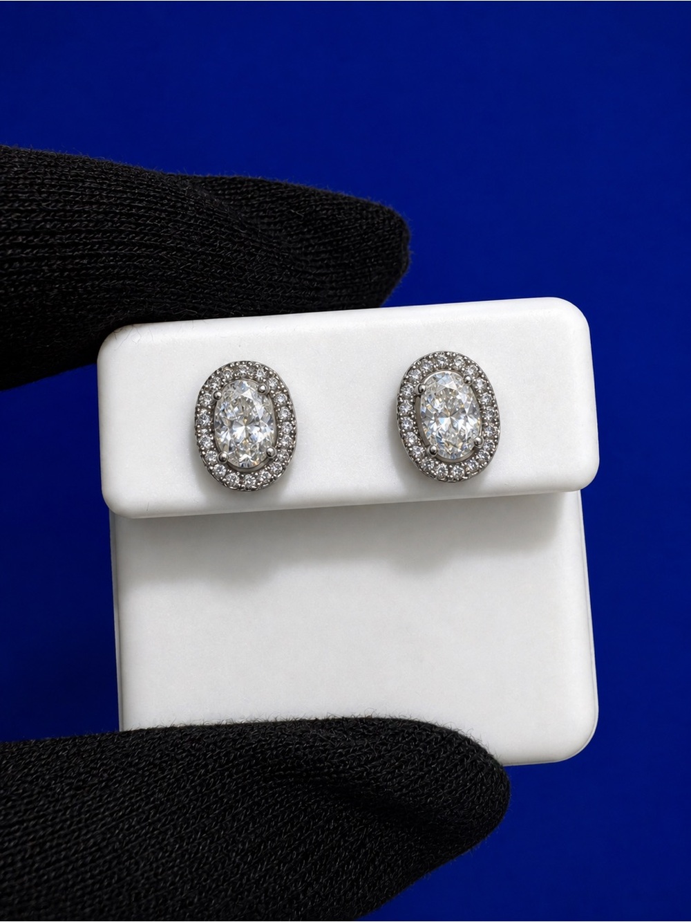 925 Sterling Silver Moissanite Oval Halo Stud Earrings 1.22 CTW VVS D